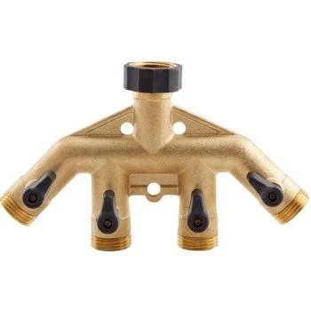 43hf Heavy Duty Brass 4-way High Flow Water Hose Manifold Connector