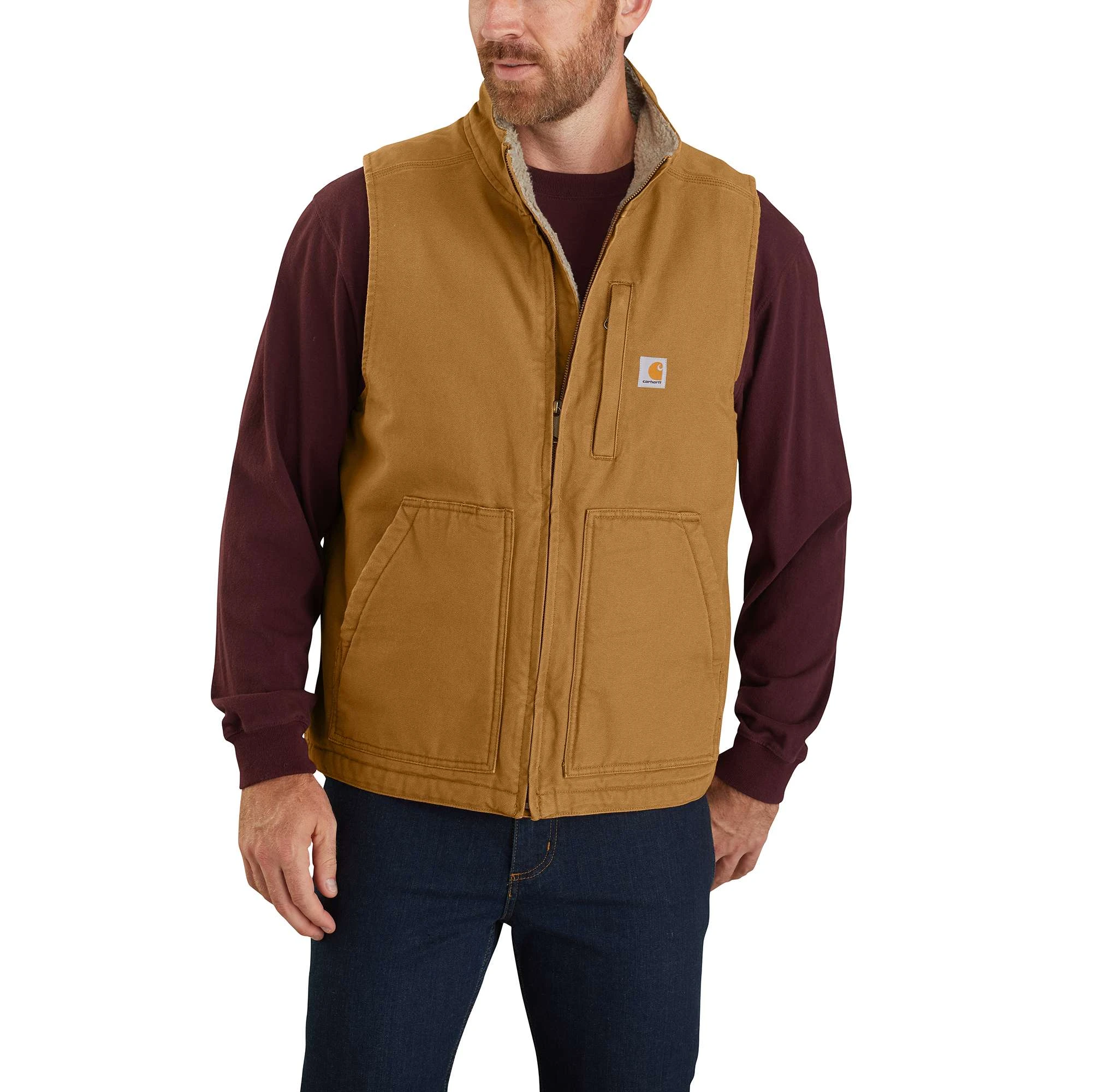 Men's Loose Fit Washed Duck Sherpa-lined Mock-neck Vest - Xl Regular