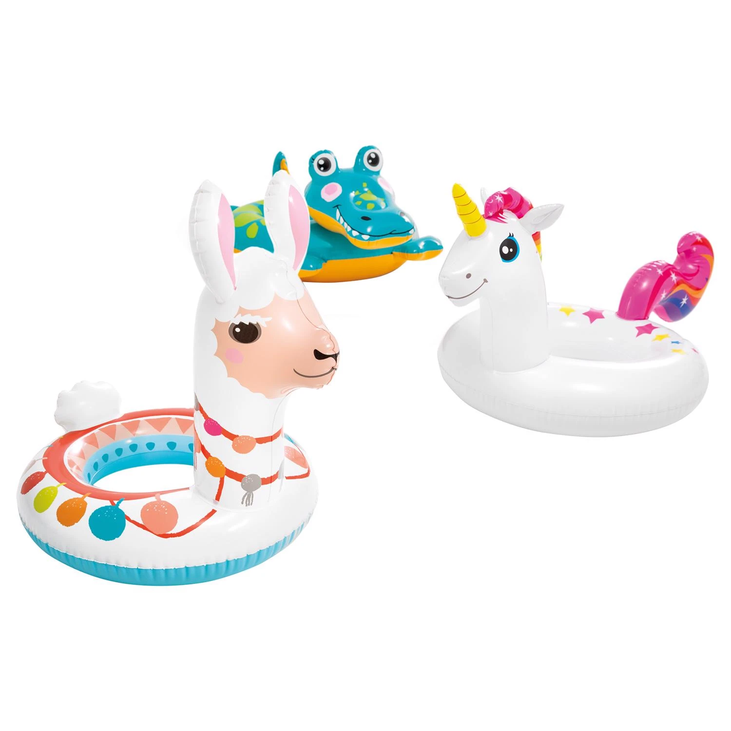 Multicolored Vinyl Inflatable Llama, Unicorn, And Crocodile Pool Float - 3 Pieces