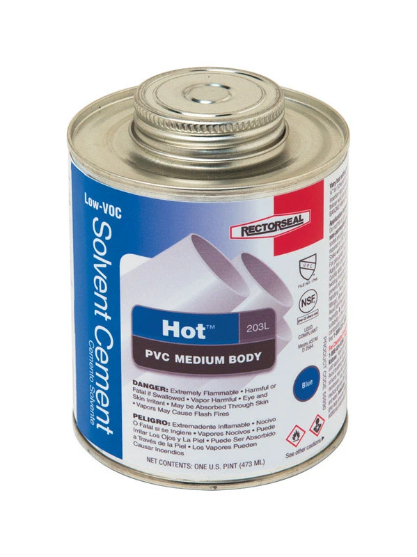 Hot Blue Solvent Cement For Pvc 16 Oz - Fast Drying Medium Body