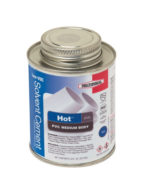 Hot Blue Solvent Cement For Pvc 8 Oz - Fast Drying Medium Body