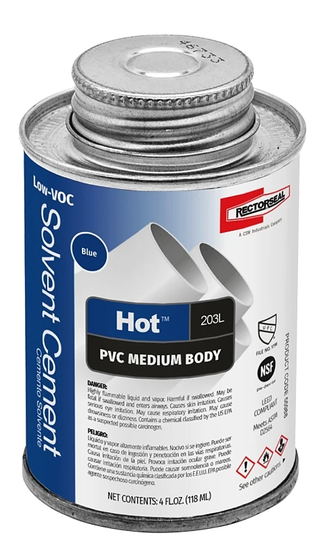 Hot Blue Solvent Cement For Pvc 4 Oz - Fast Drying, Medium Body