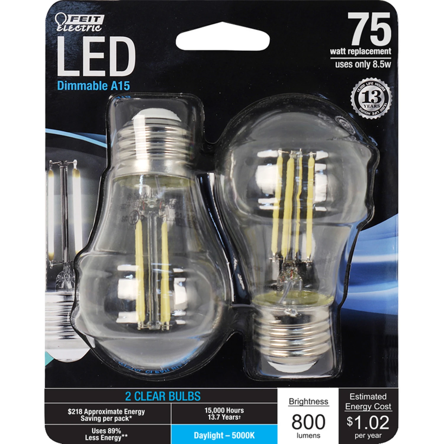 A15 E26 Led Light Bulb Daylight 75w Equivalence 2 Pk, 800 Lumens
