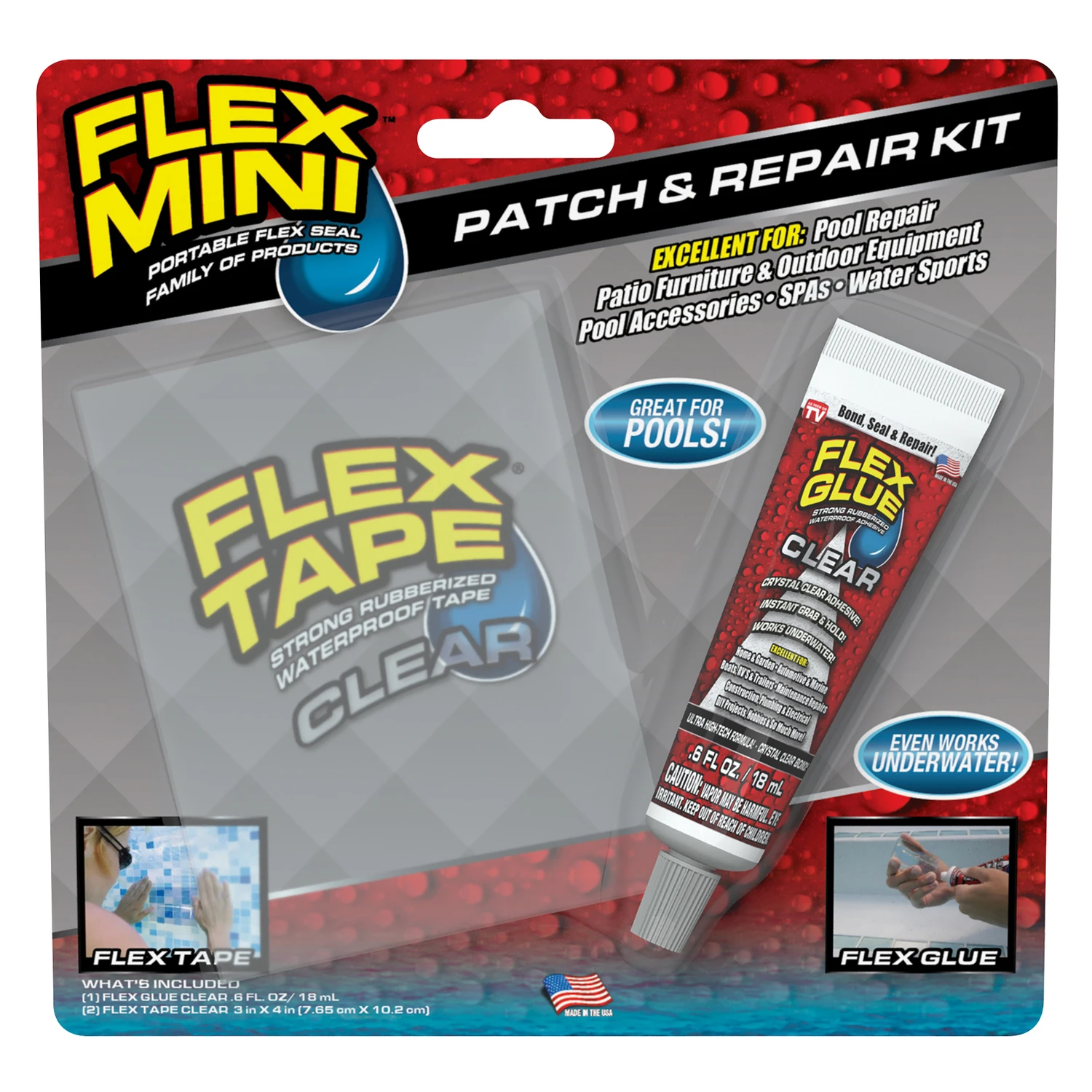 Flex Seal Family Of Products Mini Pool Patch And Repair Kit 2 Pk, Clear, Rubber