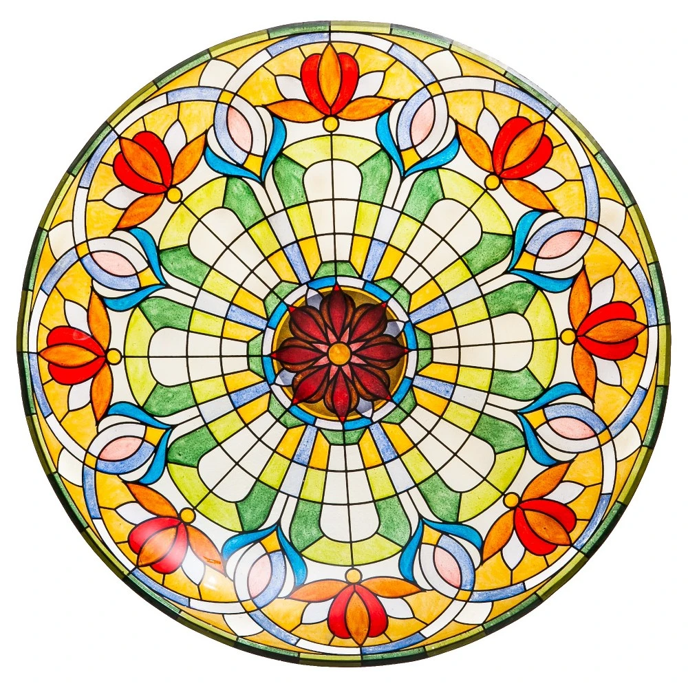 Tiffany Inspired Floral Glass Bird Bath - Multicolor Decorative Garden Feature