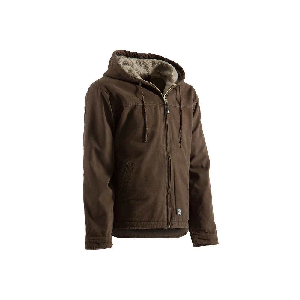 Hj626bbr480 Washed Hooded Work Coat, Bark, Extra Large