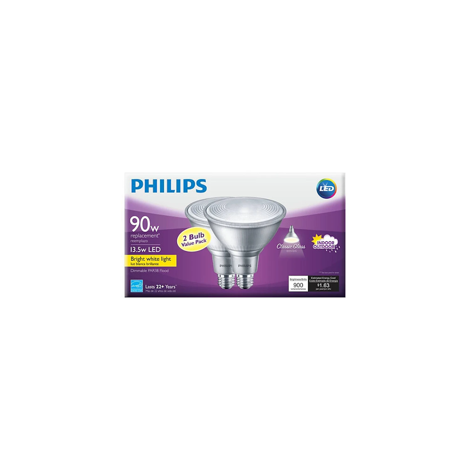 Philips 90W Equivalent Bright White PAR38 Medium LED Floodlight Light Bulb (2-Pack)