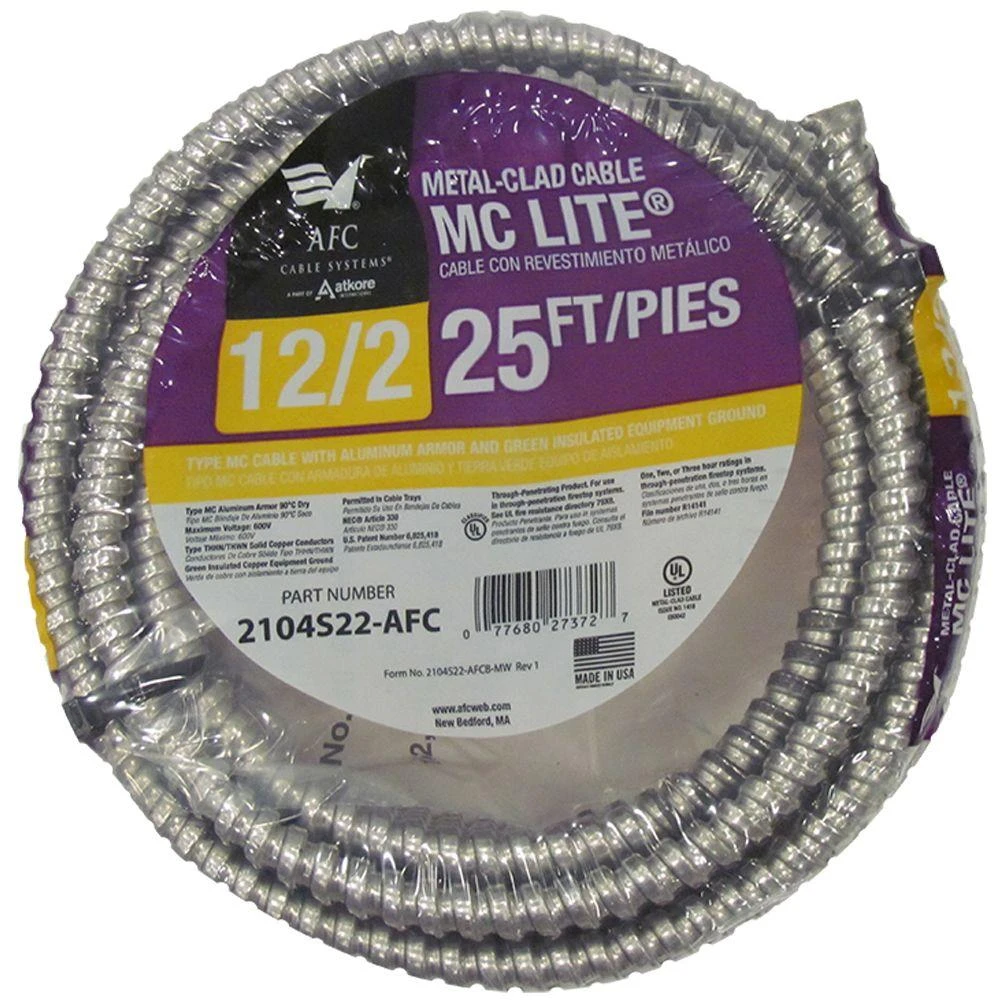 12/2 X 25 Ft. Solid Metal Clad Cable With Green Ground