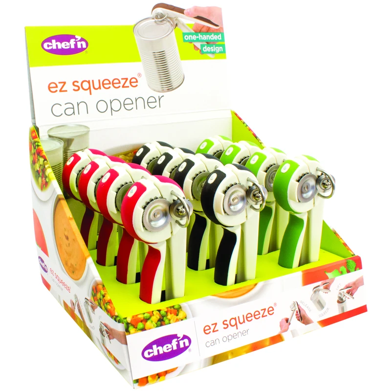 Ez Squeeze Manual Can Opener, Assorted Stainless Steel, Model 102-160-077, Pack Of 12