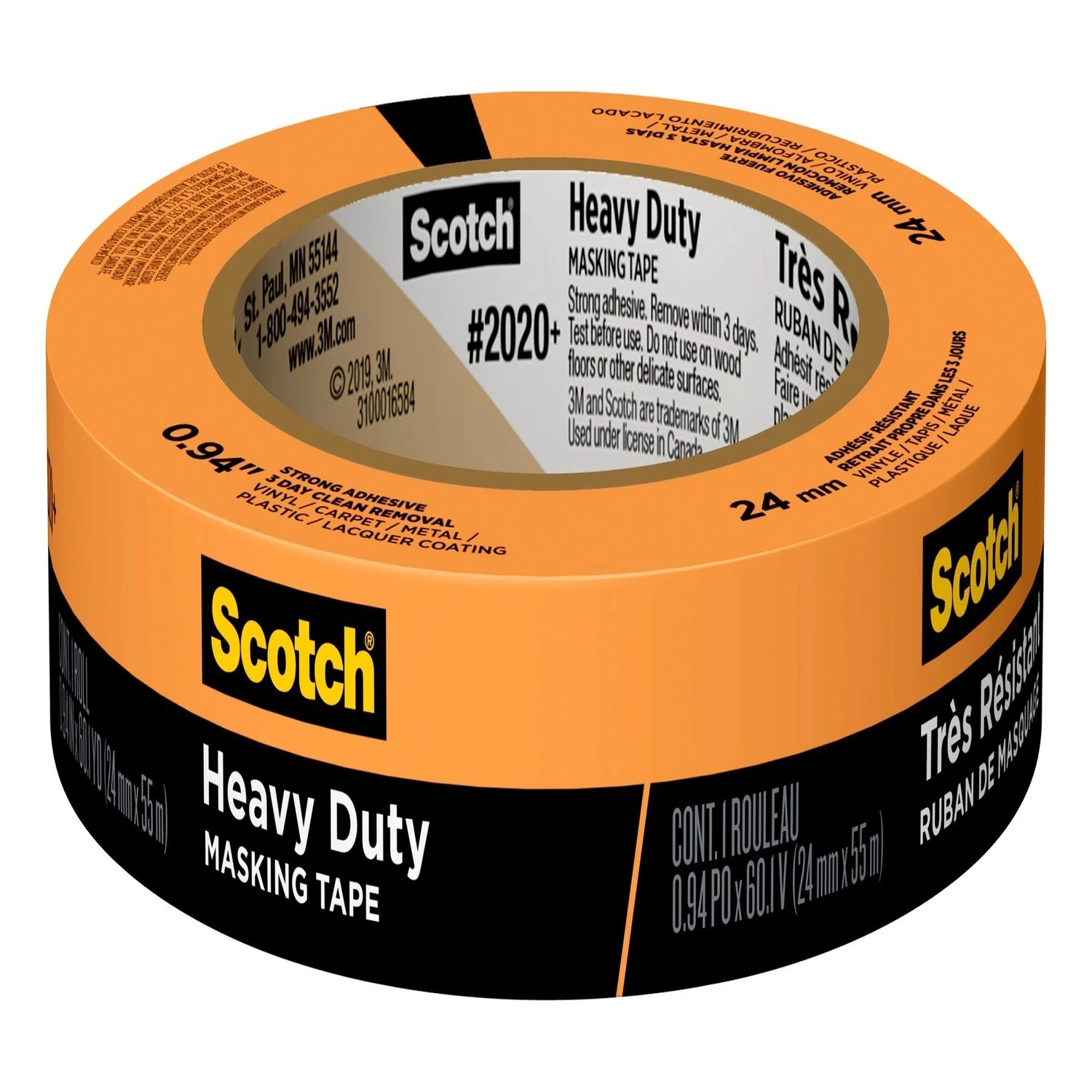 Scotch Heavy Duty Masking Tape 0.94 In. X 60.1 Yd, Orange, Model 2020+-24ap, 1 Roll