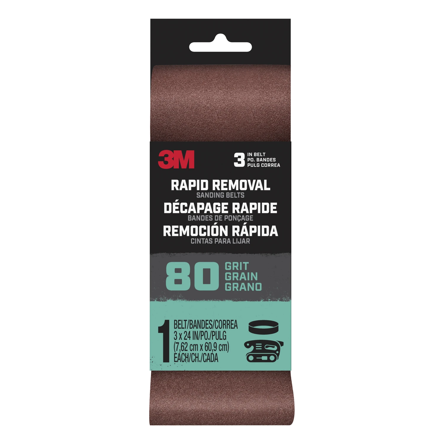 Rapid Removal Power Sanding Belt, 80 Grit, 3 x 24 In.