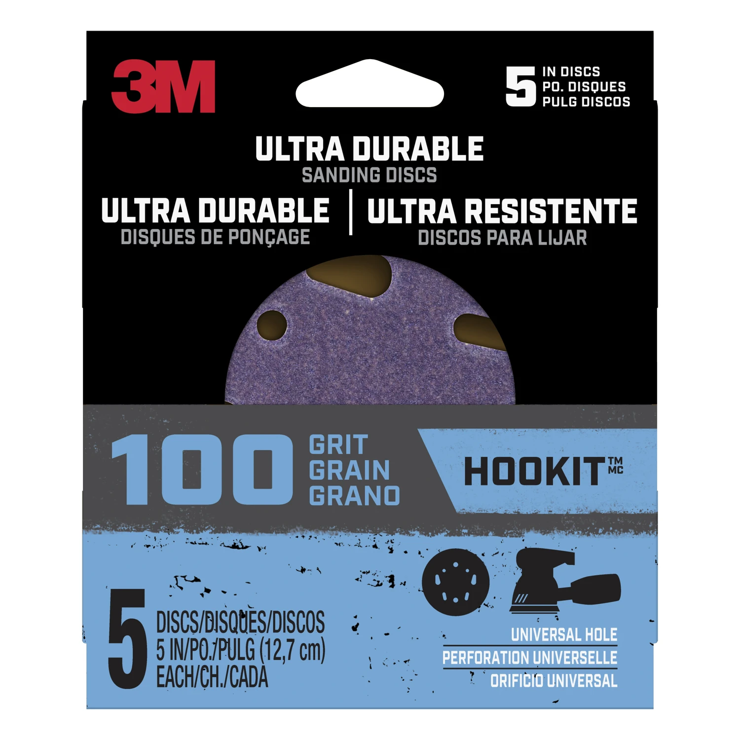 Ultra Durable Power Sanding Discs, Universal, 100 Grit, 5 In., 5-Pk.