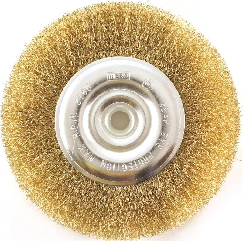 Fine Grade Wire Wheel Brush, 6 In Diameter, 1/2 In Arbor, Carbon Steel Wire