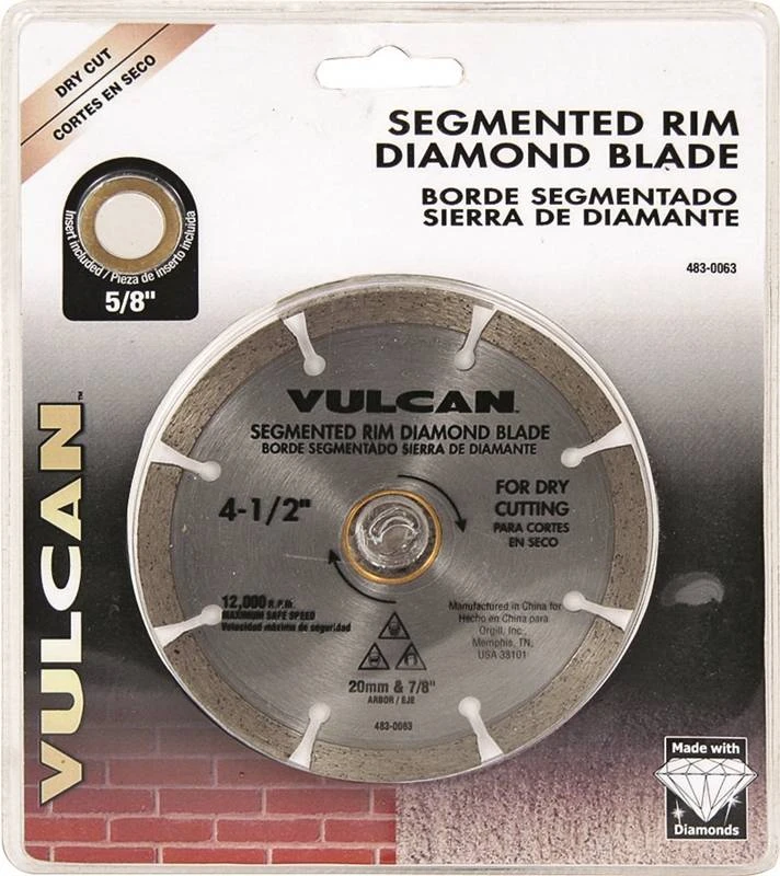 4-1/2 In. Diamond Circular Saw Blade, Segmented Rim, 5/8 In. Arbor