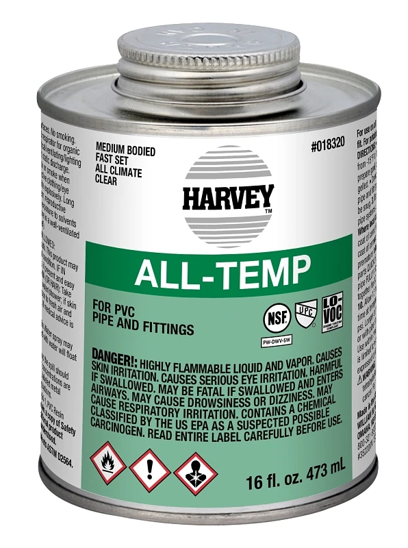 018320-12 16 Oz All Weather Clear Pvc Cement For Cold Weather Applications
