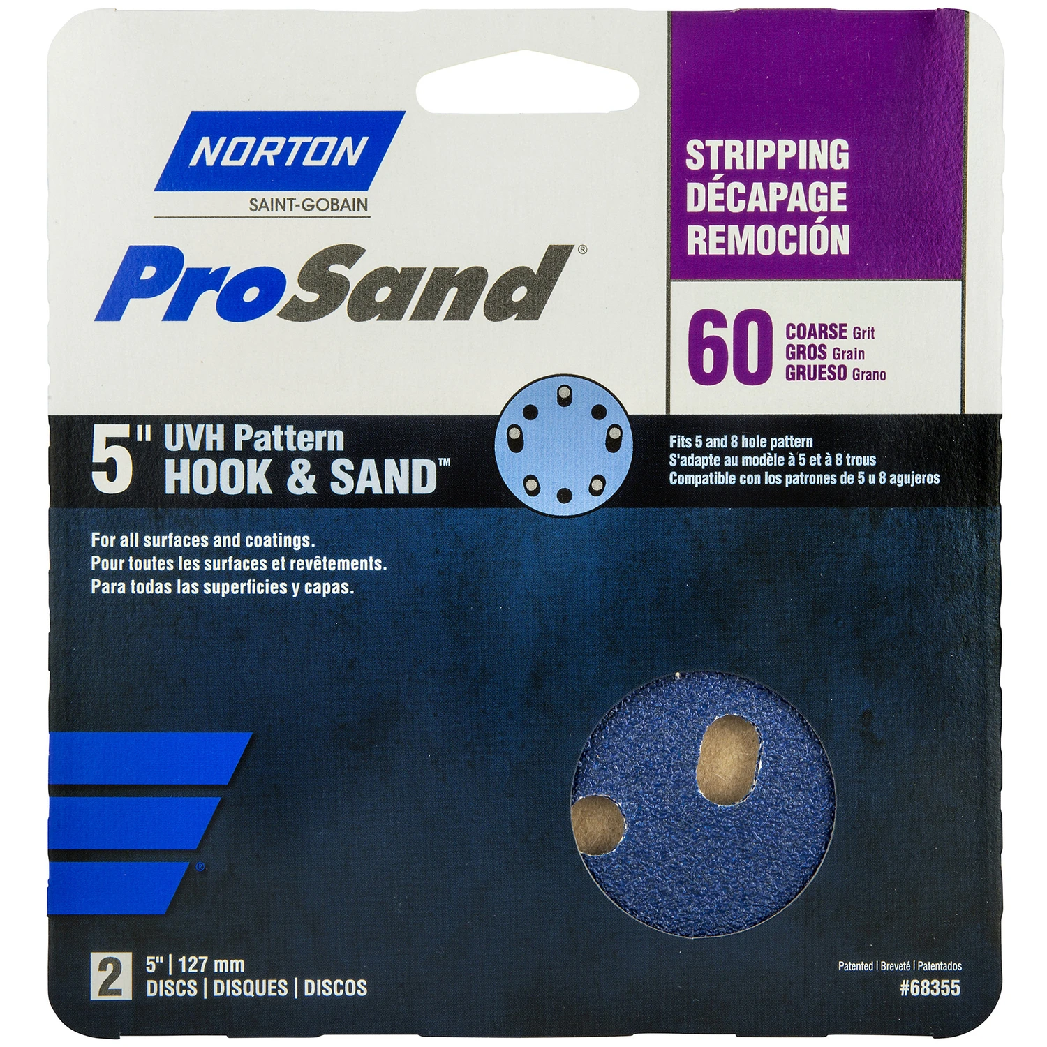 Norton ProSand 5 in. Zirconia Alumina Hook and Loop Sanding Disc 60 Grit Coarse 2 pk