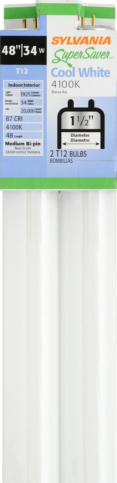 34w T12 Cool White Fluorescent Tube Light Bulb 48 In. Model 23501