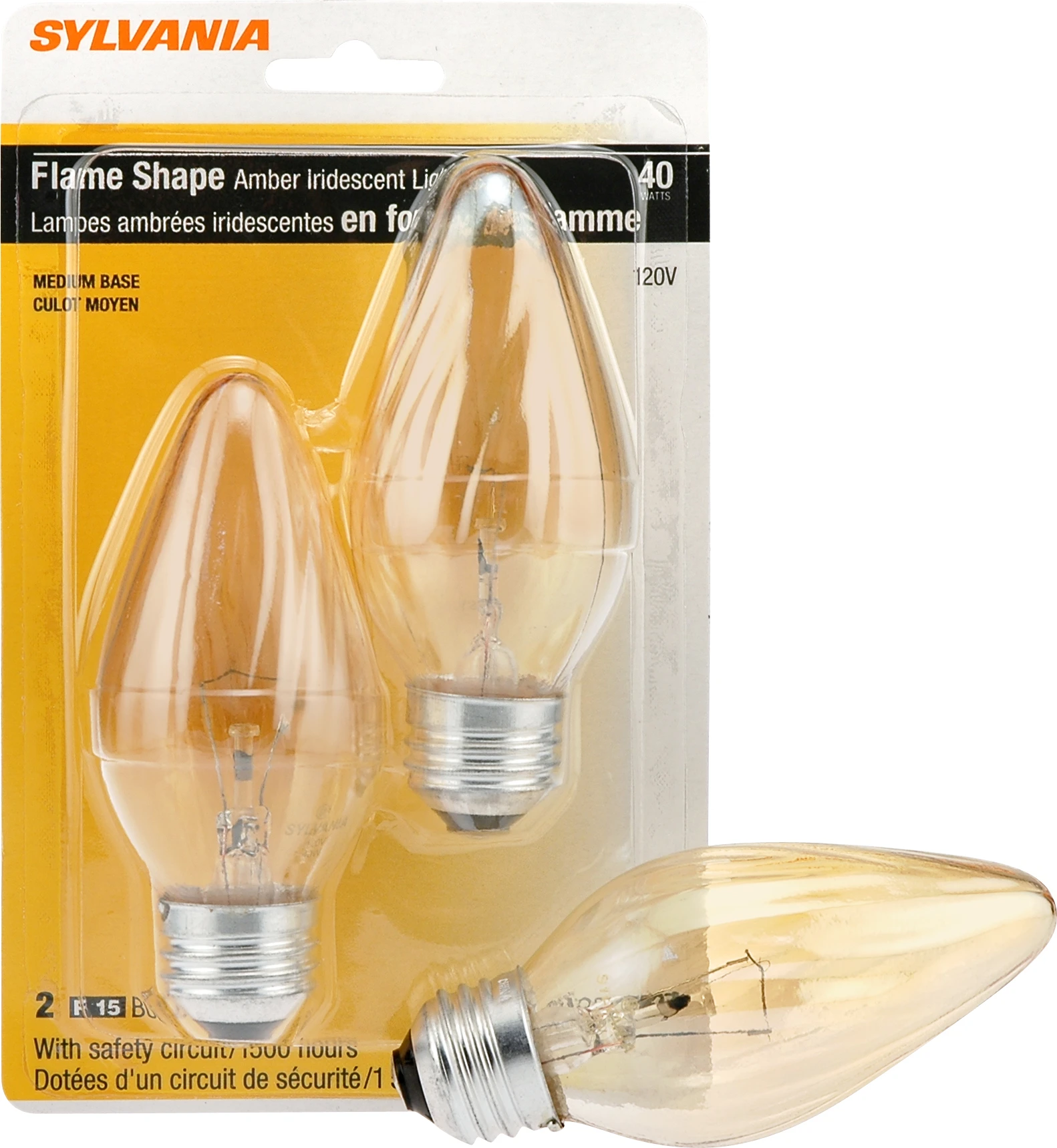 13986 40w Amber Flame Tip Light Bulb 120v F15 2pk