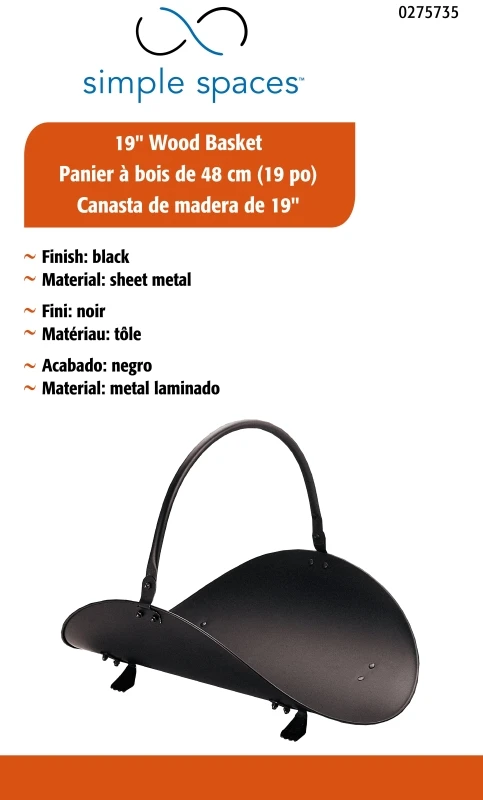 Homebasix 19-inch Black Metal Firewood Basket Holder B19000bk-t3l