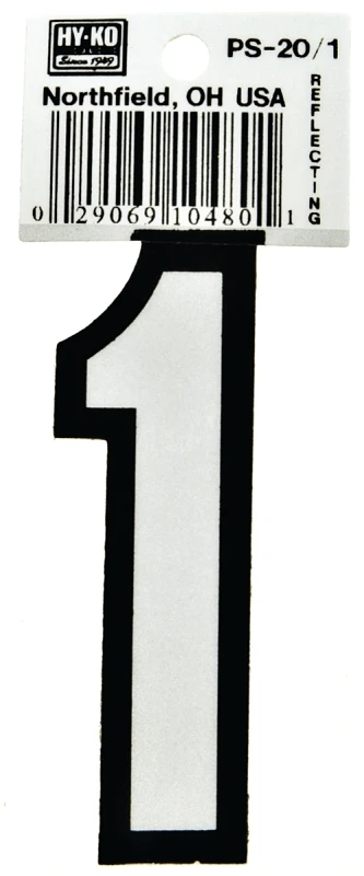 Hy-Ko PS-20/1 Reflective Sign, Character: 1, 3-1/4 in H Character, Black/White Character, Vinyl
