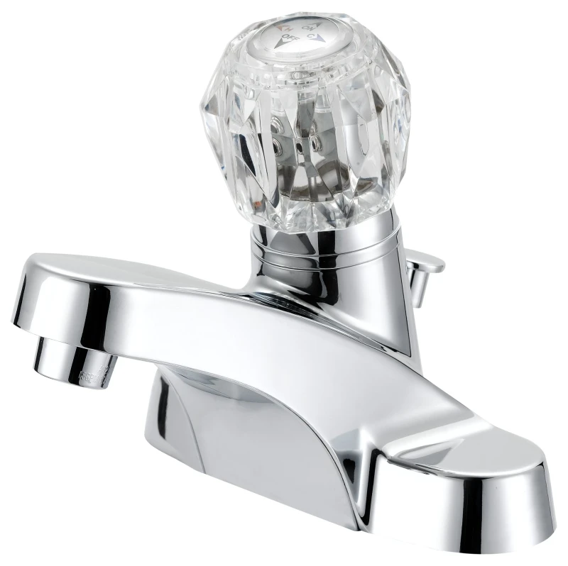 4 Inch Lavatory Faucet With Plastic Pop-up And Round Acrylic Handle - Chrome
