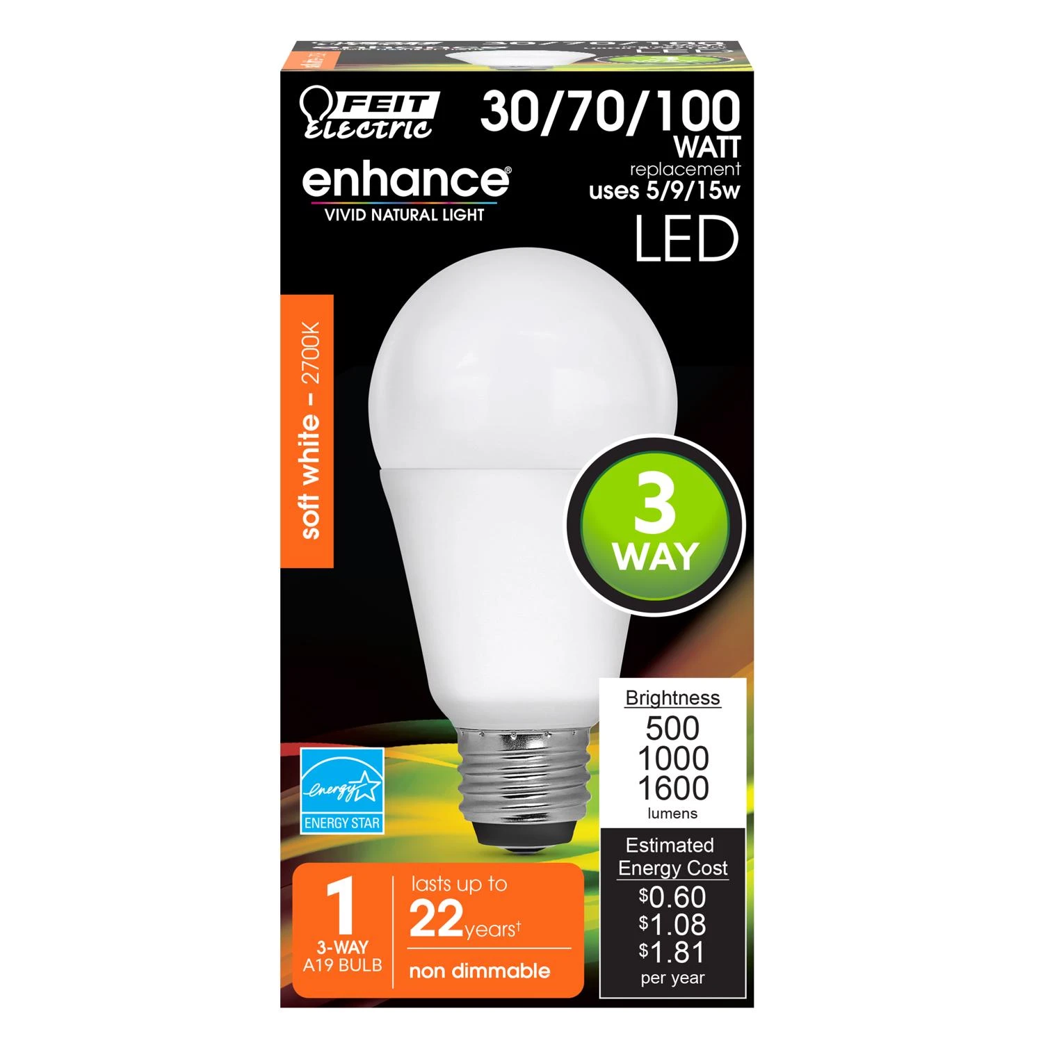 FEIT Electric A30 E26 (Medium) LED Bulb Soft White 30/70/100 Watt Equivalence 1 pk