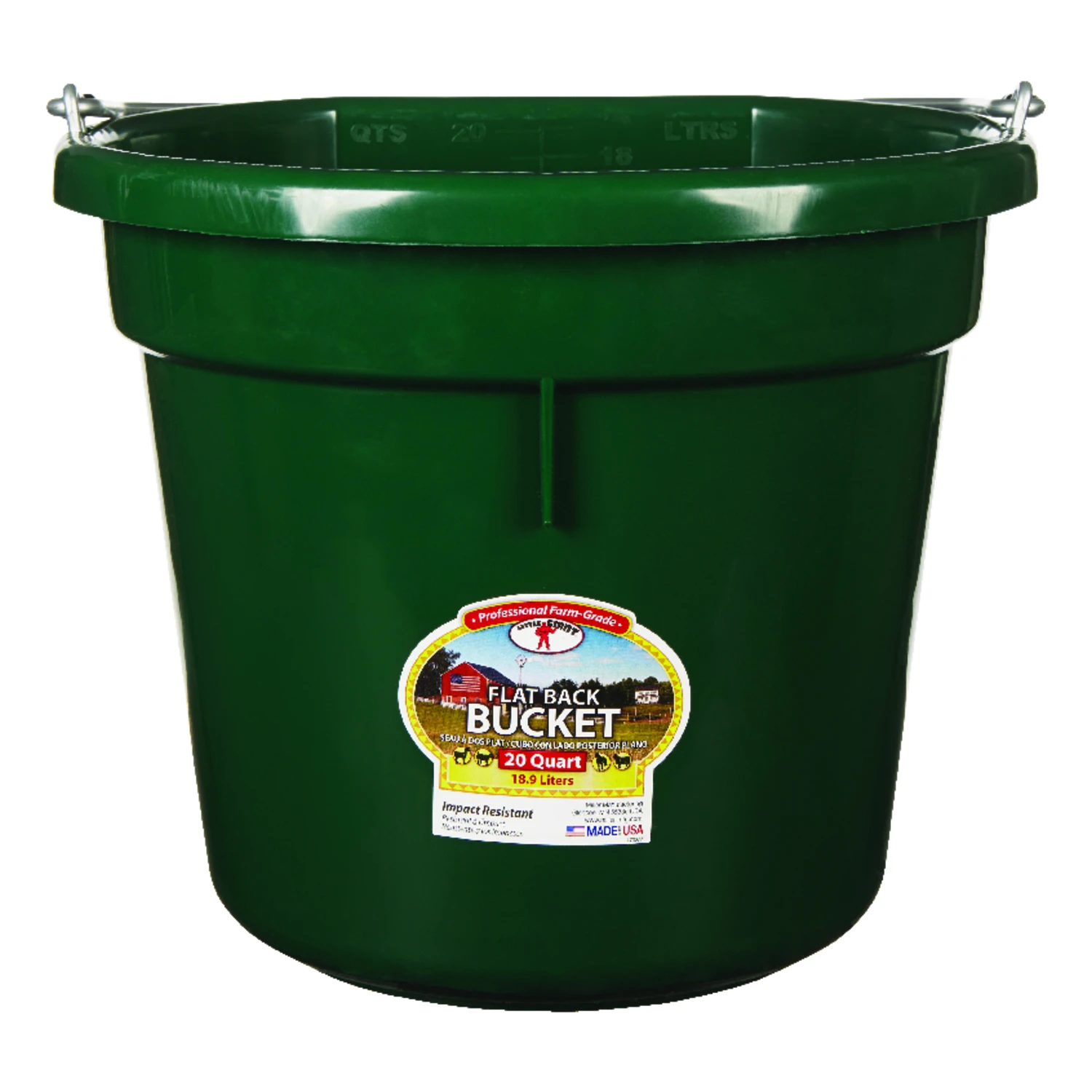 20 Quart Flat Back Plastic Bucket In Green - Model P20fbgreen6