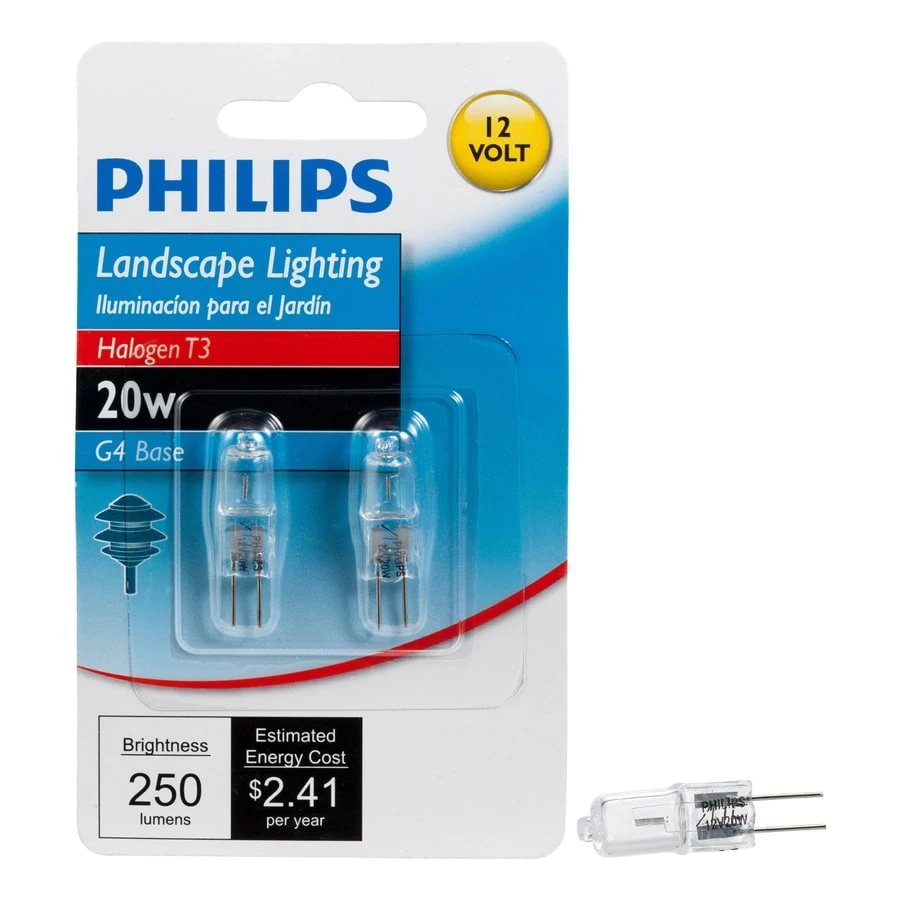 Philips 20W 12V Clear G4 Base T3 Halogen Landscape & Cabinet Light Bulb (2-Pack)
