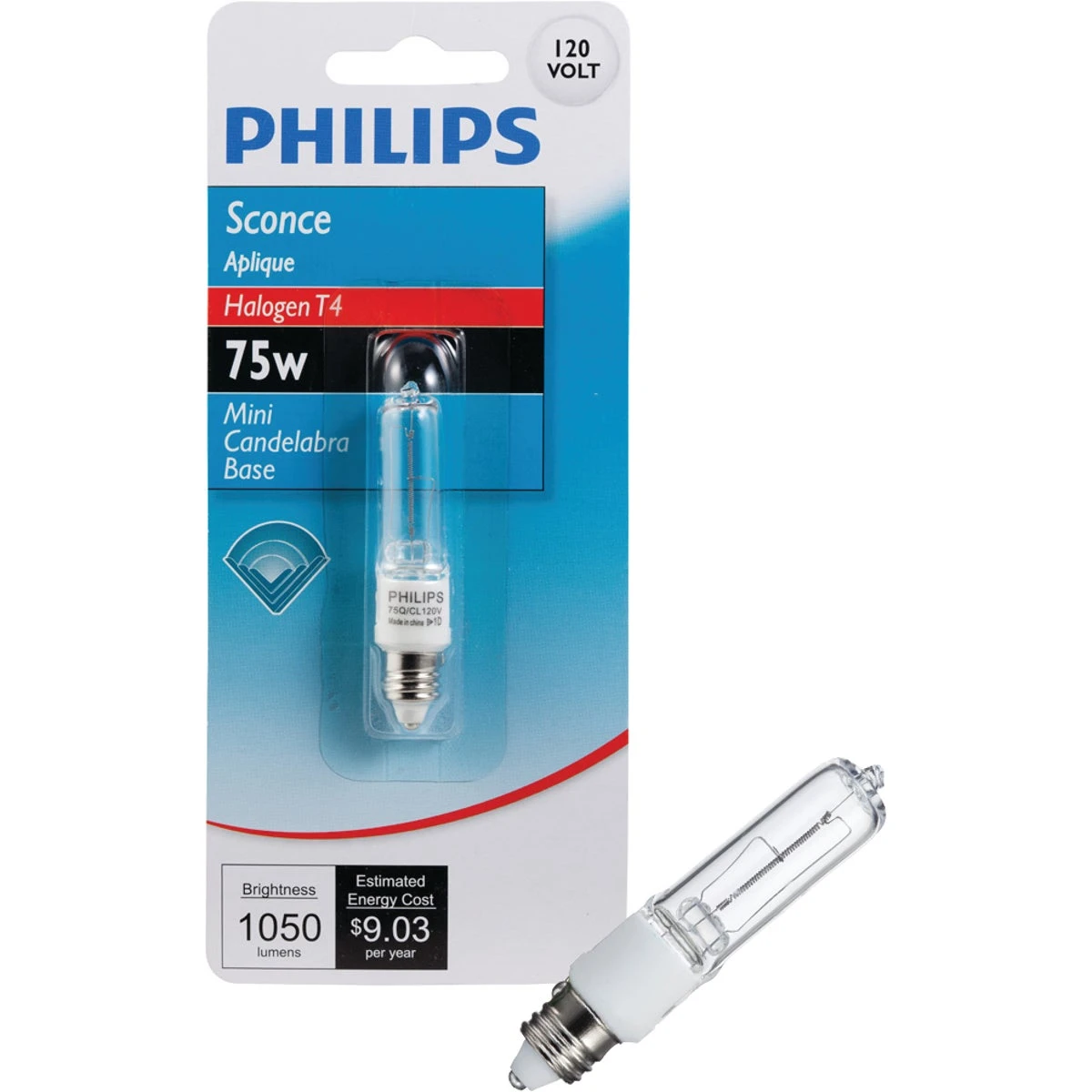 75-watt T4 Mini-candelabra Base Halogen Sconce Light Bulb - Model 415562