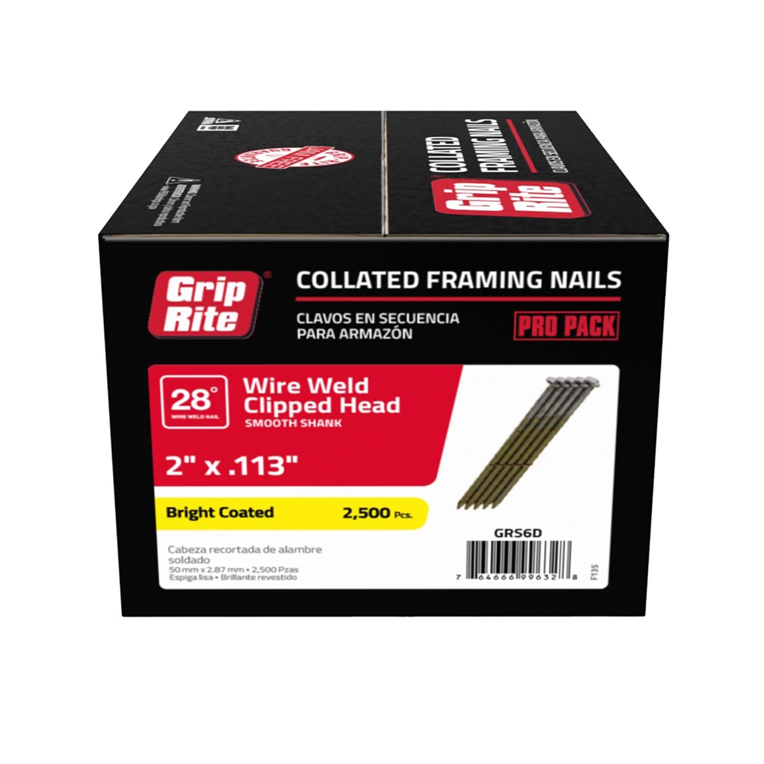 Grip-Rite 28 Degree Wire Weld Bright Clipped Head Framing Stick Nail, 2 In. x .113 In. (2500 Ct.)