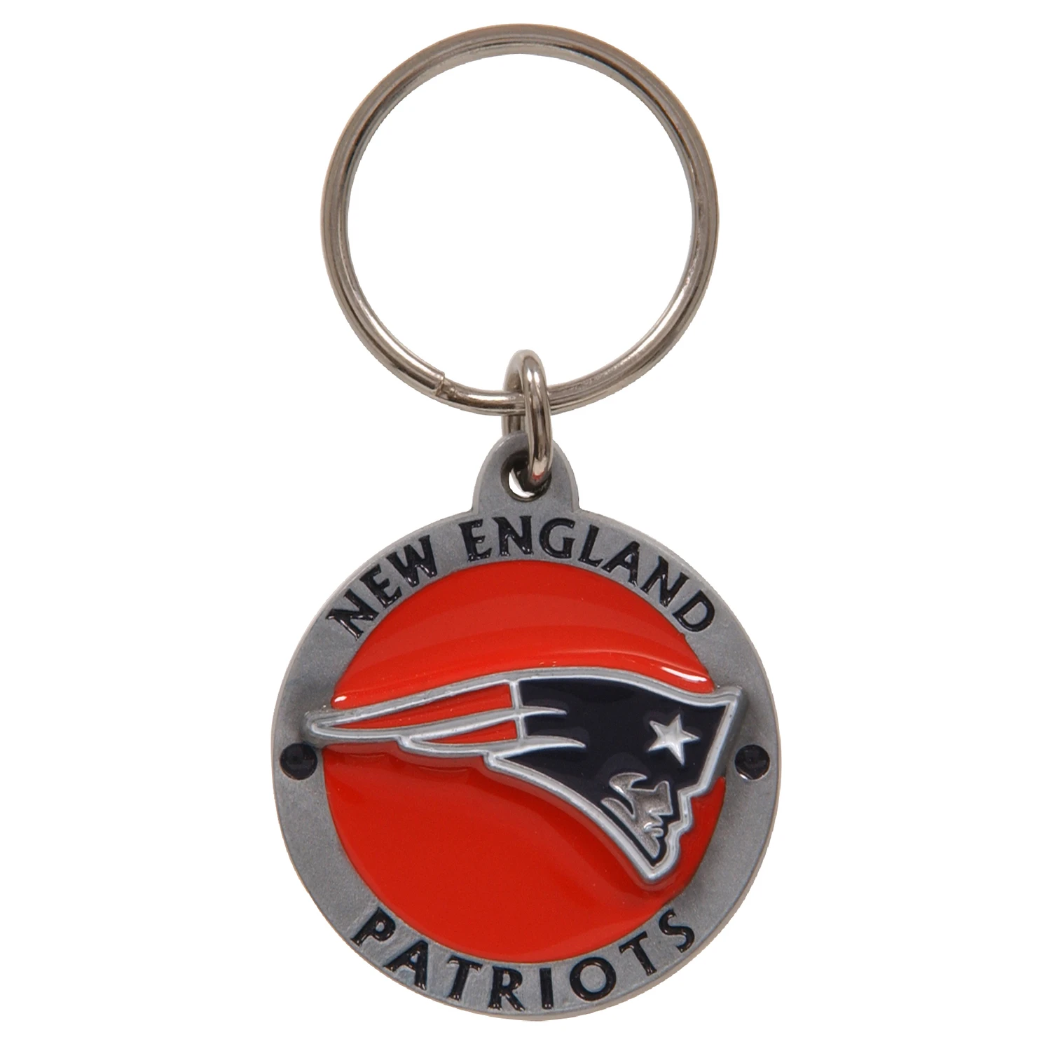 Nfl New England Patriots Tempered Steel Silver Split Ring Keychain