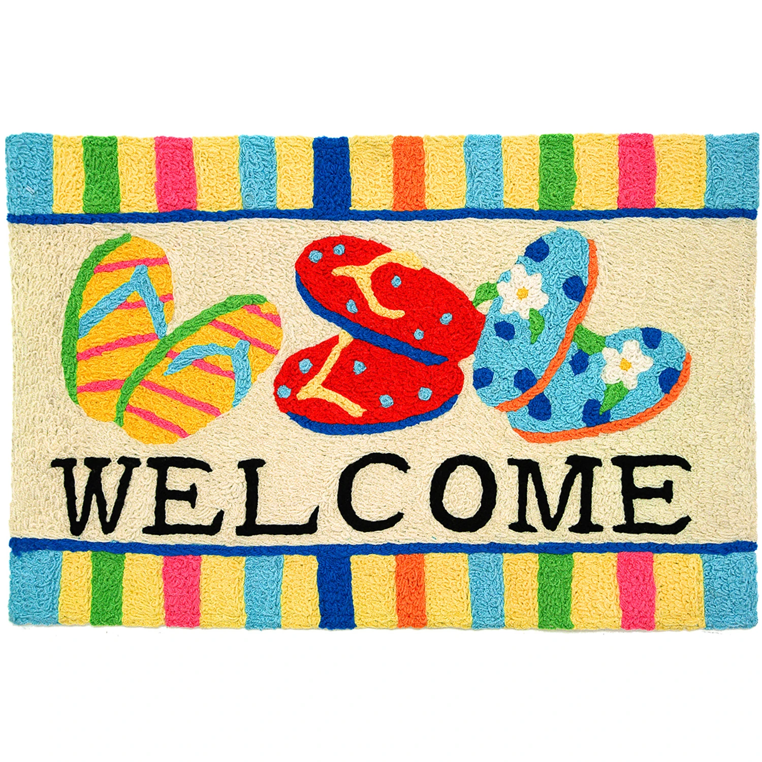 30 In. L X 20 In. W Multi-colored Flip Flop Welcome Accent Rug