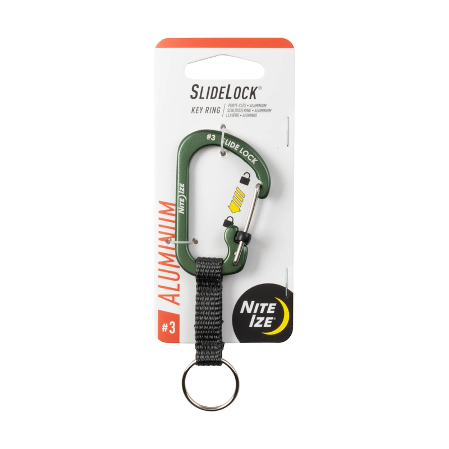 Slidelock 3/8 In. D Aluminum Olive Carabiner Key Ring With Webbing Strap