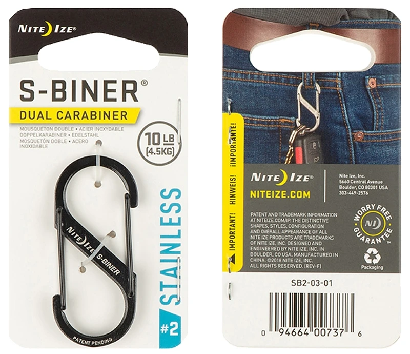 S-biner Size 2 Black Stainless Steel Carabiner Key Holder 10 Lb Capacity