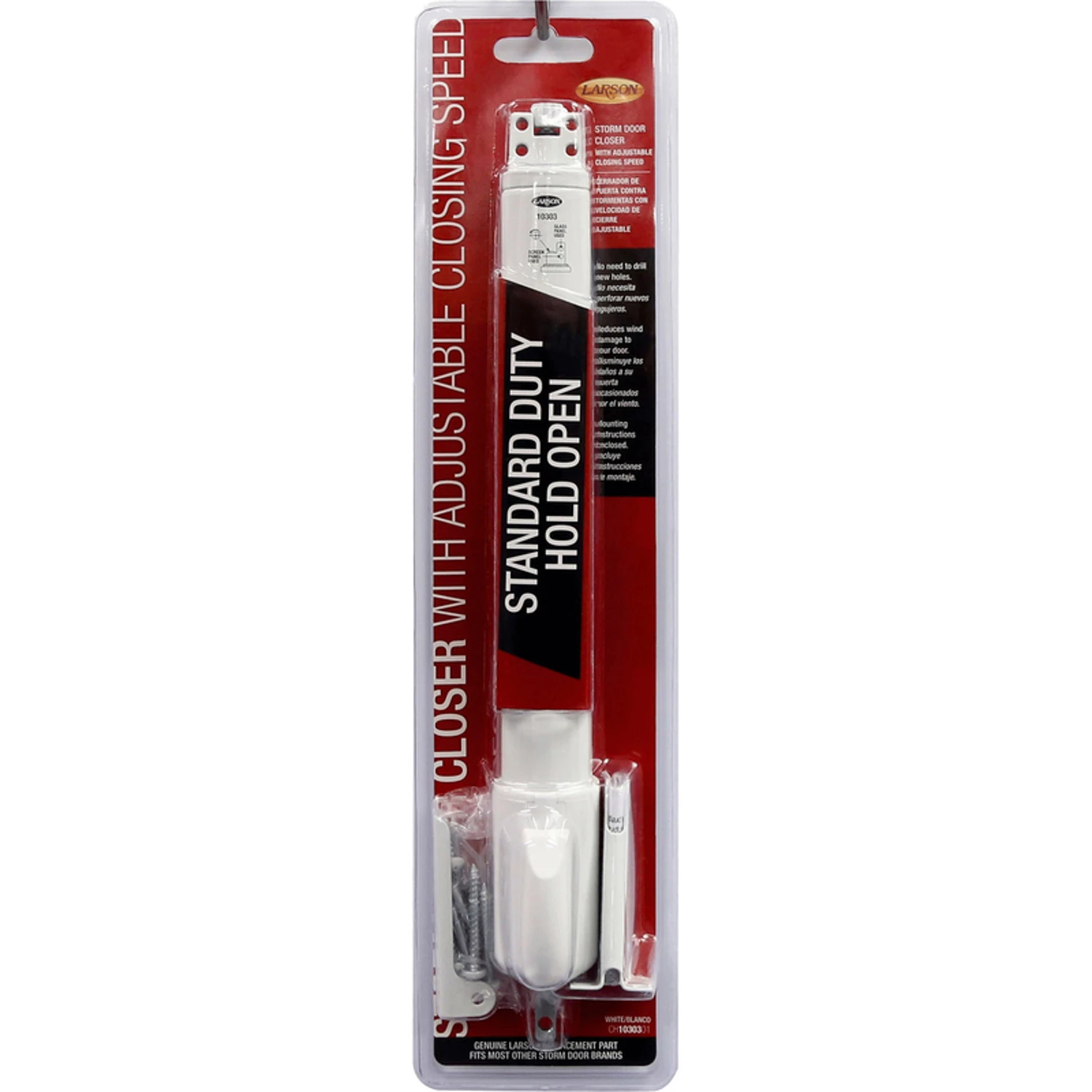 White Standard Duty Pneumatic Storm Door Closer With Hold Open Function