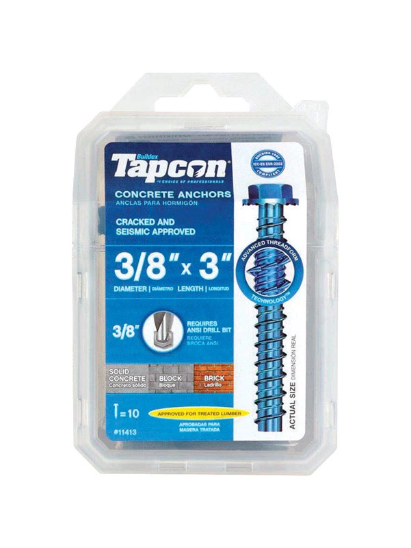 Concrete Screw Anchors, Hex Head, 3/8 x 3 In., 10-Pk.