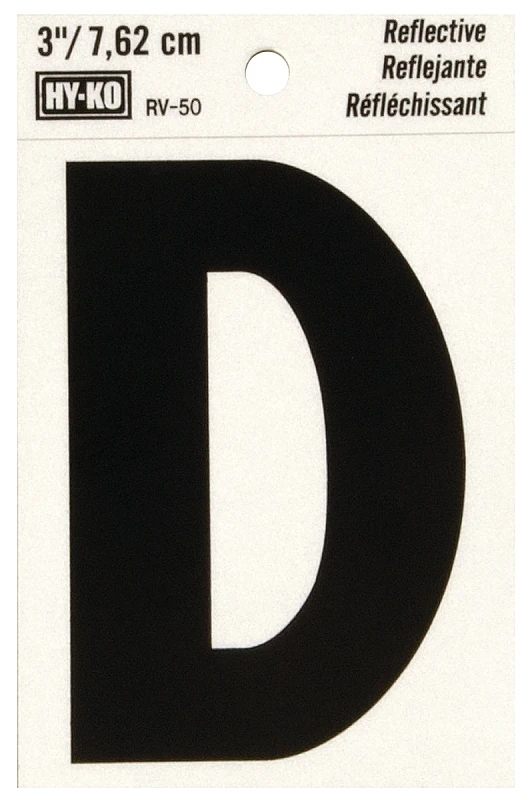 Hy-Ko 3 in. Reflective Vinyl Black D Letter Self-Adhesive