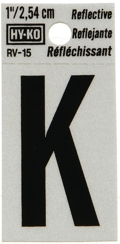 House Address Letter K, Reflective Black/Silver Vinyl, Adhesive, 1-In.