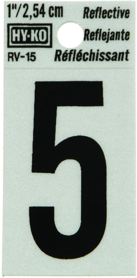 1 In. Reflective Black Vinyl Self-adhesive Number 5 On 2 In. Panel