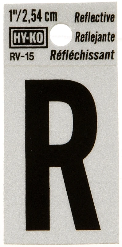 House Address Letter R, Reflective Black and Silver Vinyl, Adhesive Backed, 1 Inch