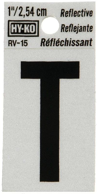 1 In. Reflective Black Vinyl Self-adhesive Letter T - Durable & Weather-resistant