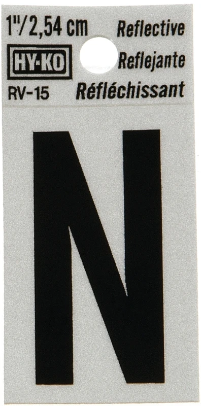 1 In. Reflective Black Vinyl Self-adhesive Letter N - Weather Resistant