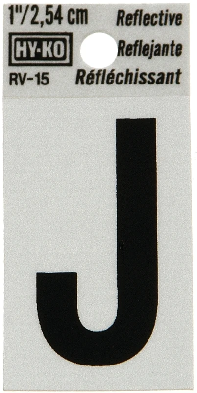 House Address Letter J, Reflective Black and Silver Vinyl, Adhesive Backed, 1 Inch Height