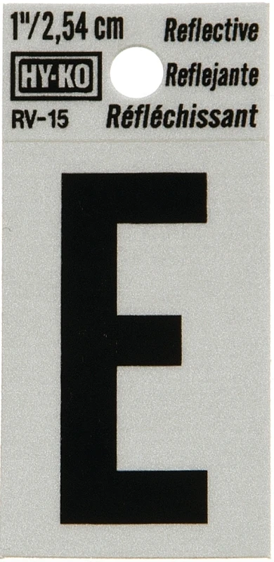 1 In. Reflective Black Vinyl Self-adhesive Letter E - Weather-resistant