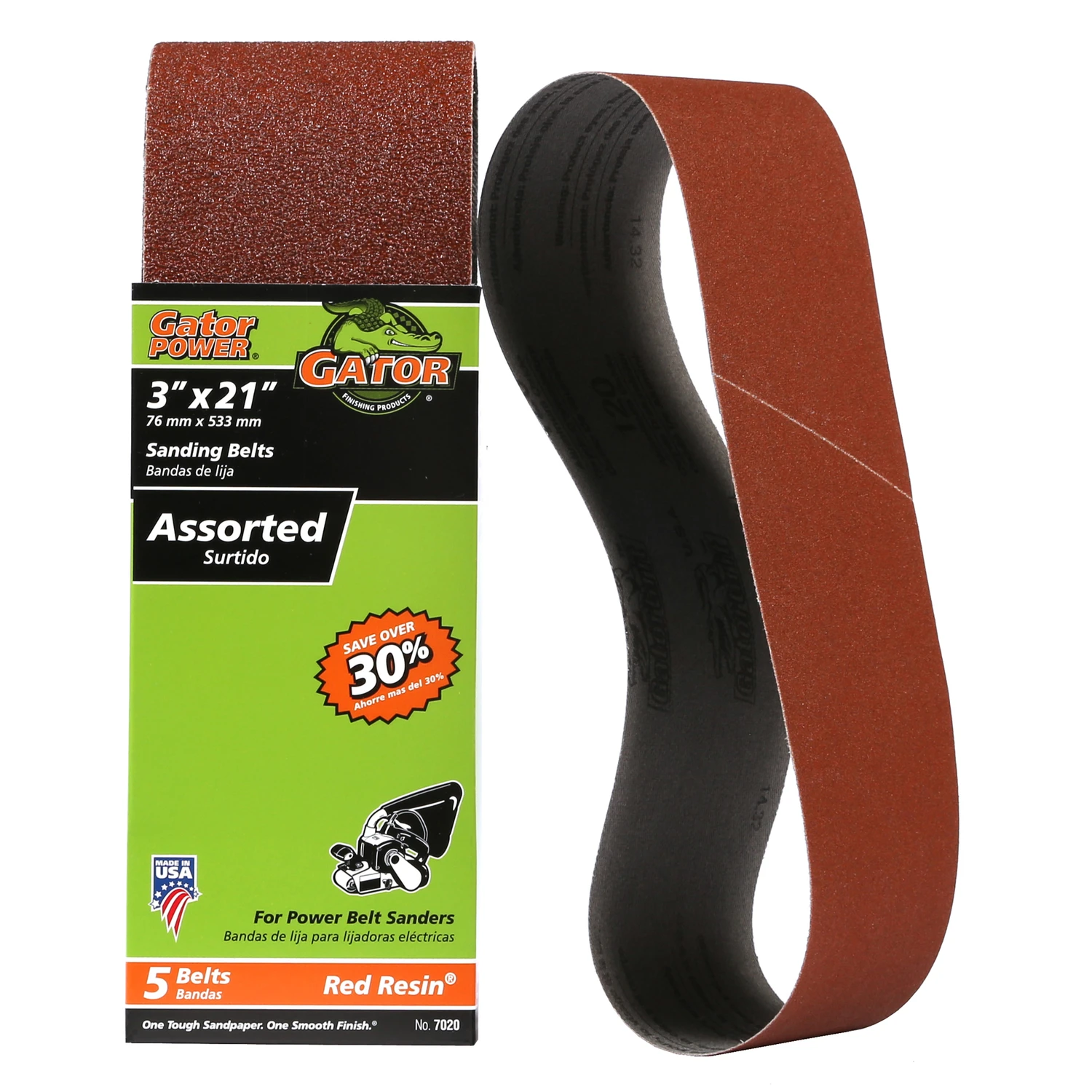 Sanding Belts, 3 x 21 In., Assorted 5-Pk.