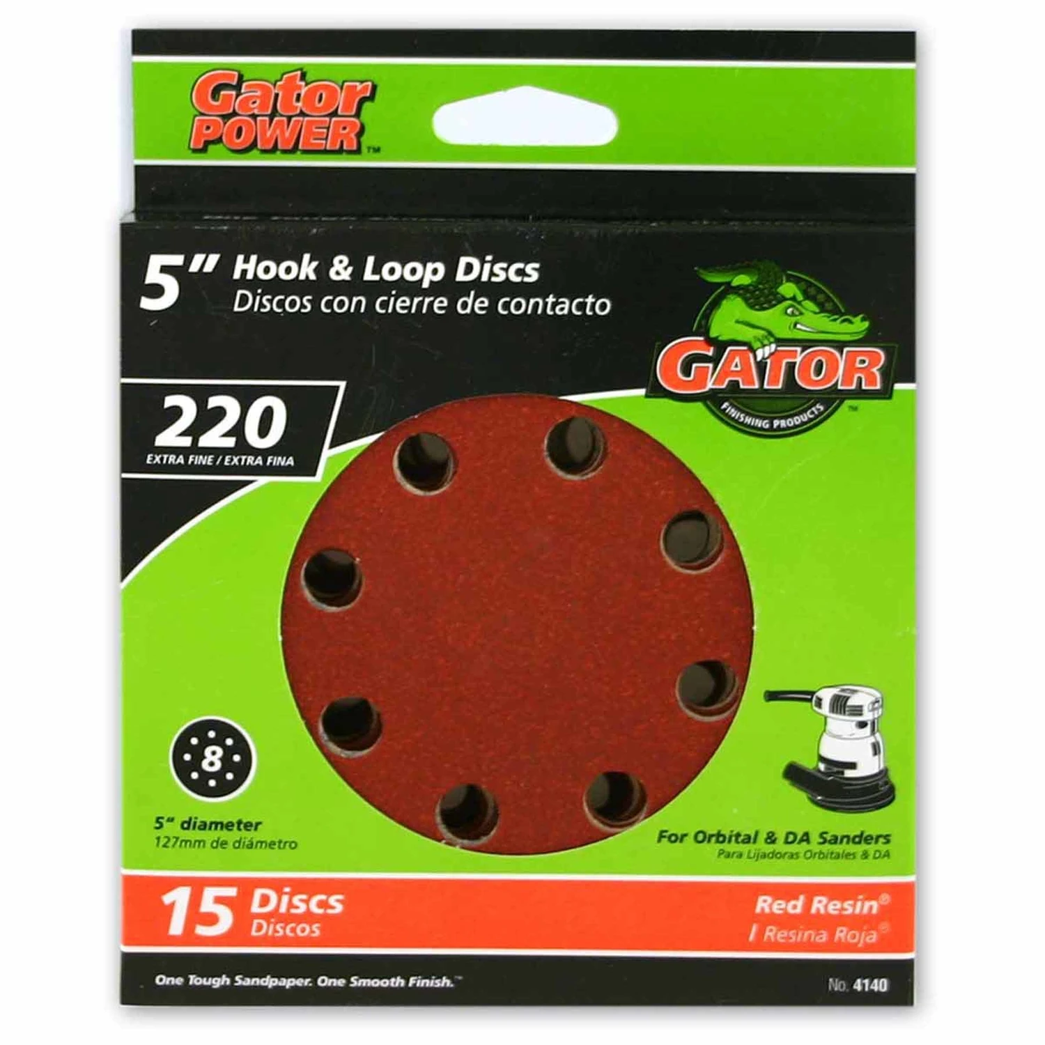 Gator 4140 Sanding Disc, 5 in Dia, 220 Grit, Extra Fine, Aluminum Oxide Abrasive, Vented