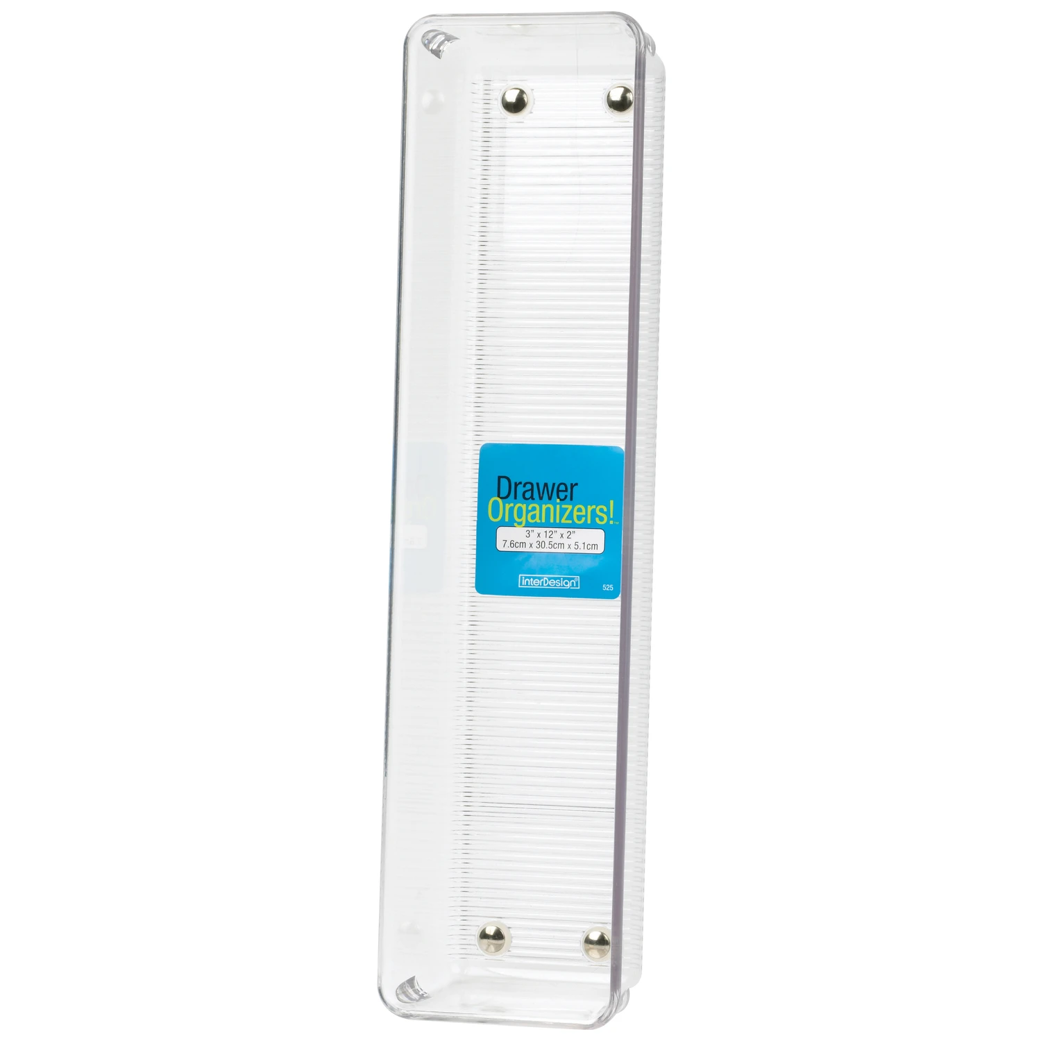 Linus Clear Drawer Organizer 3 In. X 12 In. X 2 In. With Chrome Accents