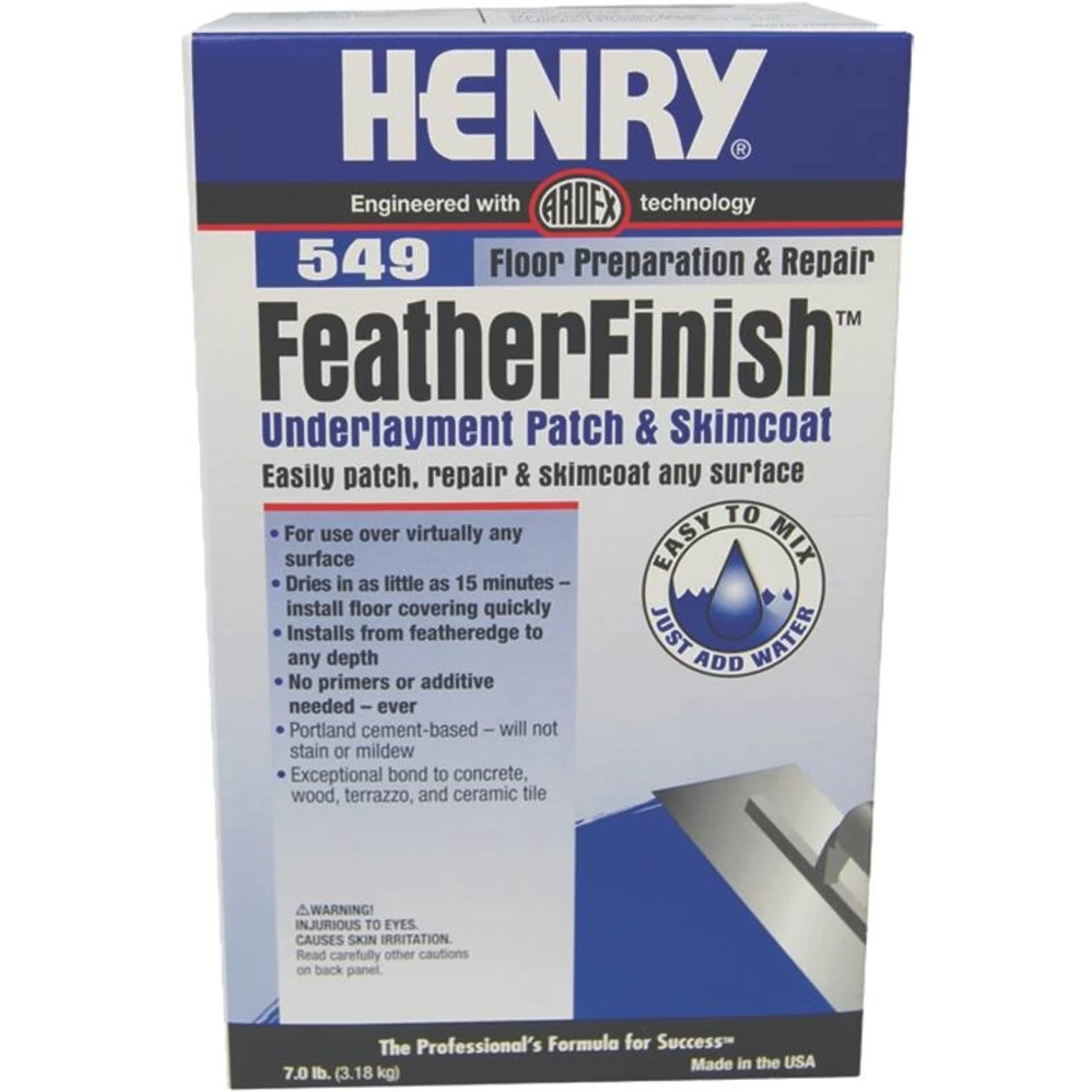 Henry 549 Featherfinish Underlayment Patch & Skimcoat, Gray, 7 Pounds