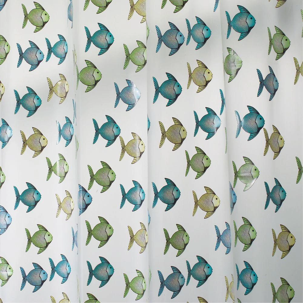 72 In. X 72 In. Blue/green Fish Eva Shower Curtain With Rustproof Grommets