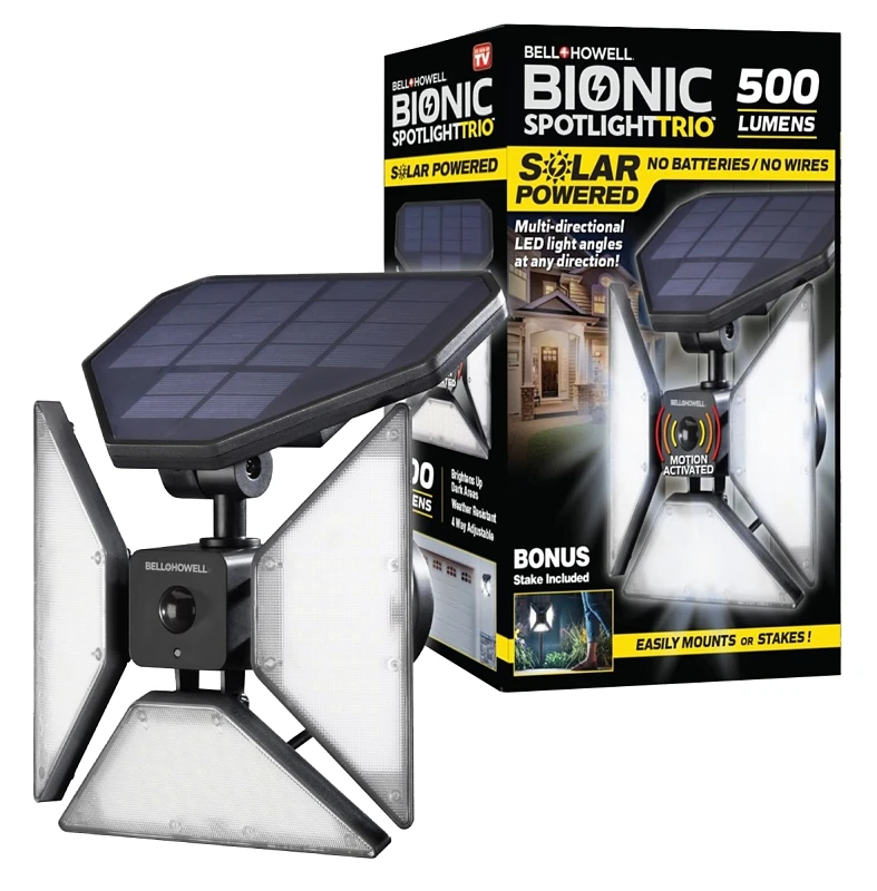 Bionic Spotlight Trio Solar Powered Security Light Fixture, 500 Lumens, 8 Watts